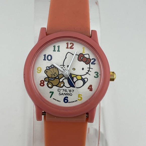 Vintage '87 Sanrio Hello Kitty Mechanical Watch 31mm Case Pink Band- New Battery - Picture 1 of 9